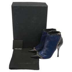 Pre Owned DSquared Navy Blue/Black Calf Hair And Leather Booties Size 37