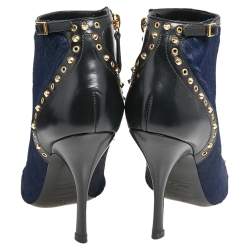 Pre Owned DSquared Navy Blue/Black Calf Hair And Leather Booties Size 37