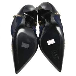 Pre Owned DSquared Navy Blue/Black Calf Hair And Leather Booties Size 37