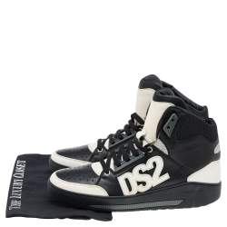 Dsquared2 Black/White Leather High Top Sneakers Size 42