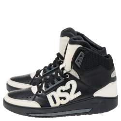 Dsquared2 Black/White Leather High Top Sneakers Size 42