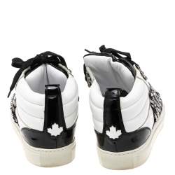 Pre Owned Dsqaured2 Black/White Leather And Patent Leather Chain Embellished High Top Sneakers Size 43