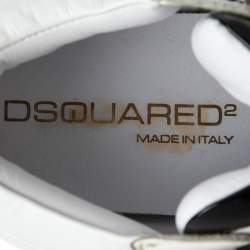 Pre Owned Dsqaured2 Black/White Leather And Patent Leather Chain Embellished High Top Sneakers Size 43