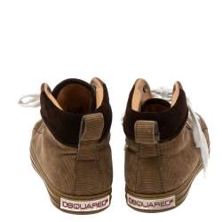 Dsquared2 Brown Canvas And Suede High Top Sneakers  Size 42