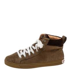 Dsquared2 Brown Canvas And Suede High Top Sneakers  Size 42