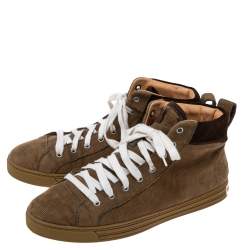 Dsquared2 Brown Canvas And Suede High Top Sneakers  Size 42