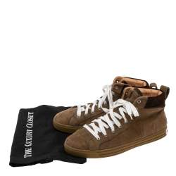 Dsquared2 Brown Canvas And Suede High Top Sneakers  Size 42