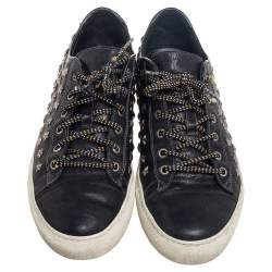 Dsquared2 Black Leather Star Embellished Low Top Sneakers Size 41