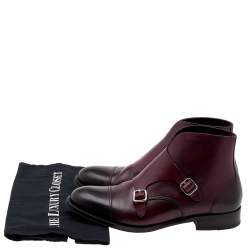 Dsquared2 Burgundy/Brown Leather Derby Monk Strap Ankle Boots Size 41