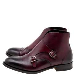 Dsquared2 Burgundy/Brown Leather Derby Monk Strap Ankle Boots Size 41