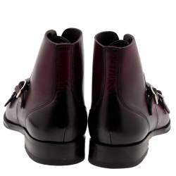 Dsquared2 Burgundy/Brown Leather Derby Monk Strap Ankle Boots Size 41