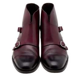 Dsquared2 Burgundy/Brown Leather Derby Monk Strap Ankle Boots Size 41