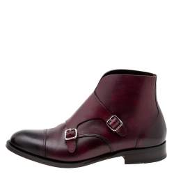 Dsquared2 Burgundy/Brown Leather Derby Monk Strap Ankle Boots Size 41