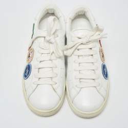 Dsquared2 White Leather Embroidered Patch Work Lace Up Sneakers Size 42