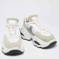 Dsqaured2 White/Grey Fabric And Suede Lace Up Chunky  Sneakers Size 42 