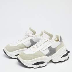 Dsqaured2 White/Grey Fabric And Suede Lace Up Chunky  Sneakers Size 42 