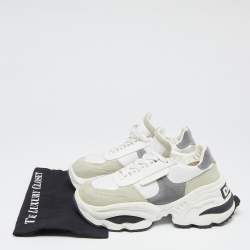 Dsqaured2 White/Grey Fabric And Suede Lace Up Chunky  Sneakers Size 42 