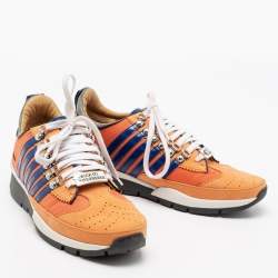 Dsquared2 Orange Leather And Mesh Striped Low Top Sneakers Size 42