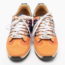 Dsquared2 Orange Leather And Mesh Striped Low Top Sneakers Size 42