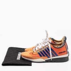Dsquared2 Orange Leather And Mesh Striped Low Top Sneakers Size 42