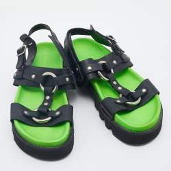 Dsquared2 Black Leather Flat Sandals Size 43