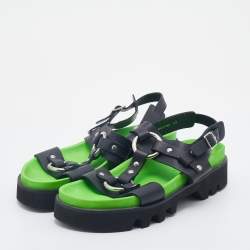 Dsquared2 Black Leather Flat Sandals Size 43