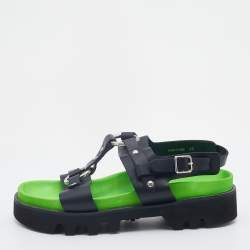 Dsquared2 Black Leather Flat Sandals Size 43