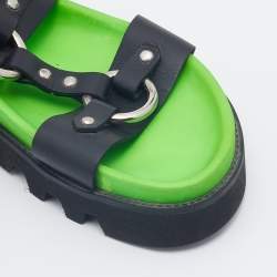 Dsquared2 Black Leather Flat Sandals Size 43