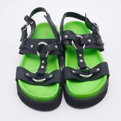 Dsquared2 Black Leather Flat Sandals Size 43
