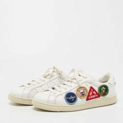 Dsquared2 White Leather Embroidered Patch Work Lace Up Sneakers Size 42