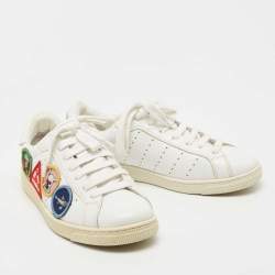 Dsquared2 White Leather Embroidered Patch Work Lace Up Sneakers Size 42