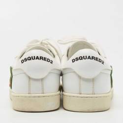 Dsquared2 White Leather Embroidered Patch Work Lace Up Sneakers Size 42