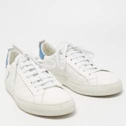 Dsquared2 White/Blue Perforated Leather Low Top Sneakers Size 41