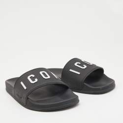 Dsquared2 Black Rubber Icon Flat Slides Size 42