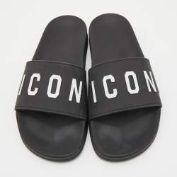 Dsquared2 Black Rubber Icon Flat Slides Size 42