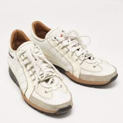 Dsquared2 White/Grey Leather and Suede Low Top Sneakers Size 42