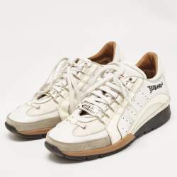 Dsquared2 White/Grey Leather and Suede Low Top Sneakers Size 42