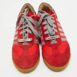 Dsquared2 Red/Grey Suede and Canvas Low Top Sneakers Size 41