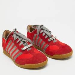Dsquared2 Red/Grey Suede and Canvas Low Top Sneakers Size 41