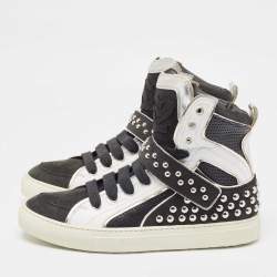 Dsquared2 Black/Silver Leather Studded High Top Sneakers Size 41