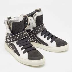 Dsquared2 Black/Silver Leather Studded High Top Sneakers Size 41