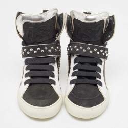 Dsquared2 Black/Silver Leather Studded High Top Sneakers Size 41