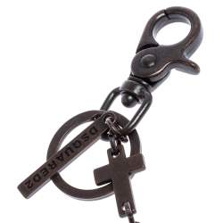 Dsquared2 Aged Bronze Tone Metal Cross Charm Chain Key Ring 