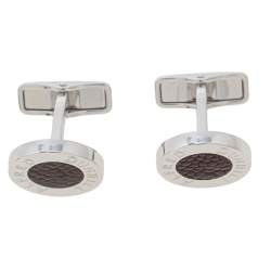 Pre Owned Dunhill Burgundy Leather Sterling Silver Cufflinks