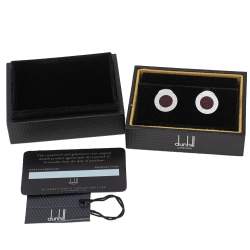 Pre Owned Dunhill Burgundy Leather Sterling Silver Cufflinks