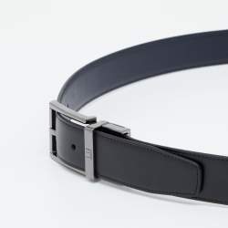 Pre Owned Dunhill Black/Navy Blue Leather Reversible Buckle Belt 107 CM
