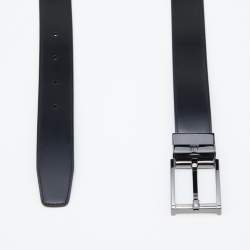 Pre Owned Dunhill Black/Navy Blue Leather Reversible Buckle Belt 107 CM