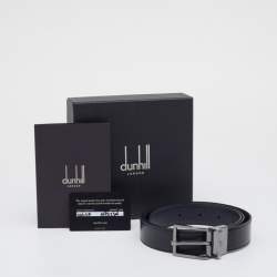 Pre Owned Dunhill Black/Navy Blue Leather Reversible Buckle Belt 107 CM