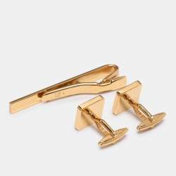Pre Owned Dunhill Two Tone Hardware Tie Bar Clip and Cufflinks Set
