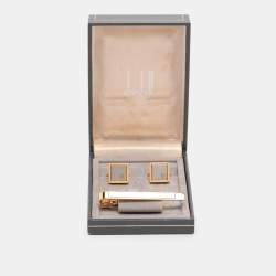 Pre Owned Dunhill Two Tone Hardware Tie Bar Clip and Cufflinks Set